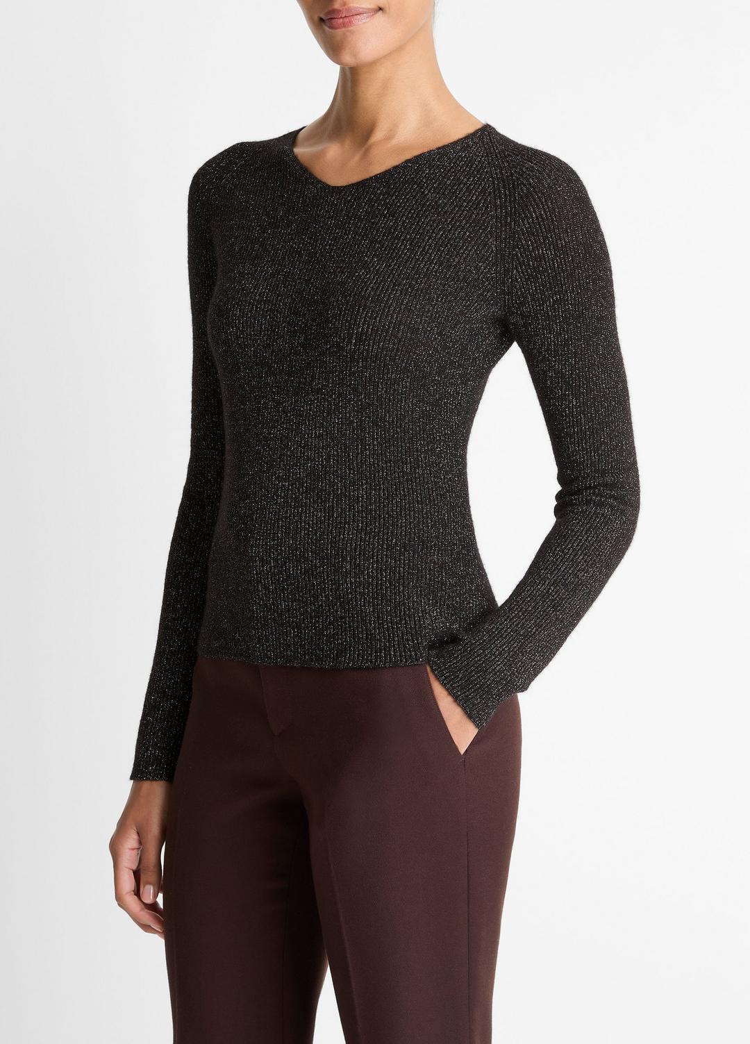 VINCE Metallic Ribbed High V-Neck Sweater in V-Neck