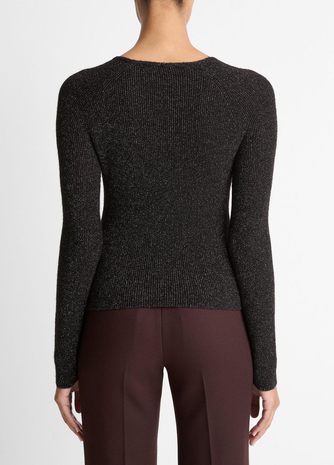 VINCE Metallic Ribbed High V-Neck Sweater in V-Neck