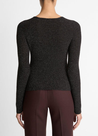 VINCE Metallic Ribbed High V-Neck Sweater in V-Neck