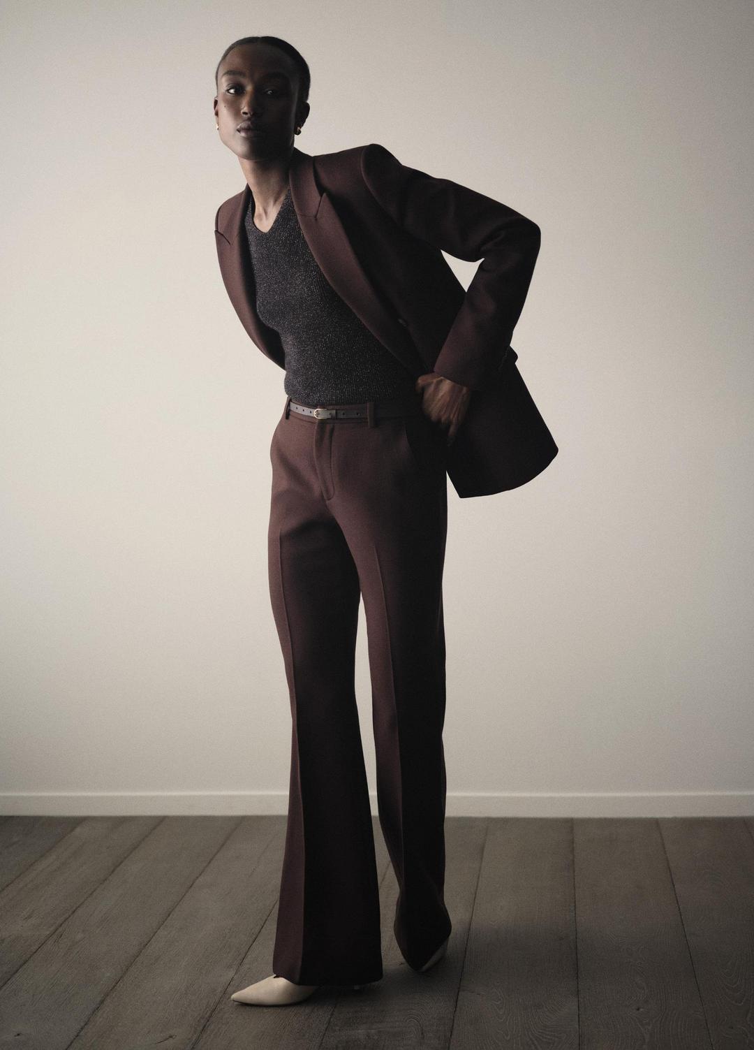 VINCE Metallic Ribbed High V-Neck Sweater in V-Neck