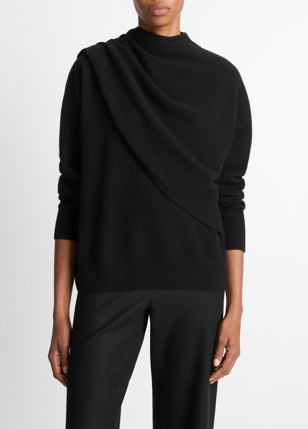 VINCE Draped-Shawl Wool-Cashmere Sweater in Turtleneck