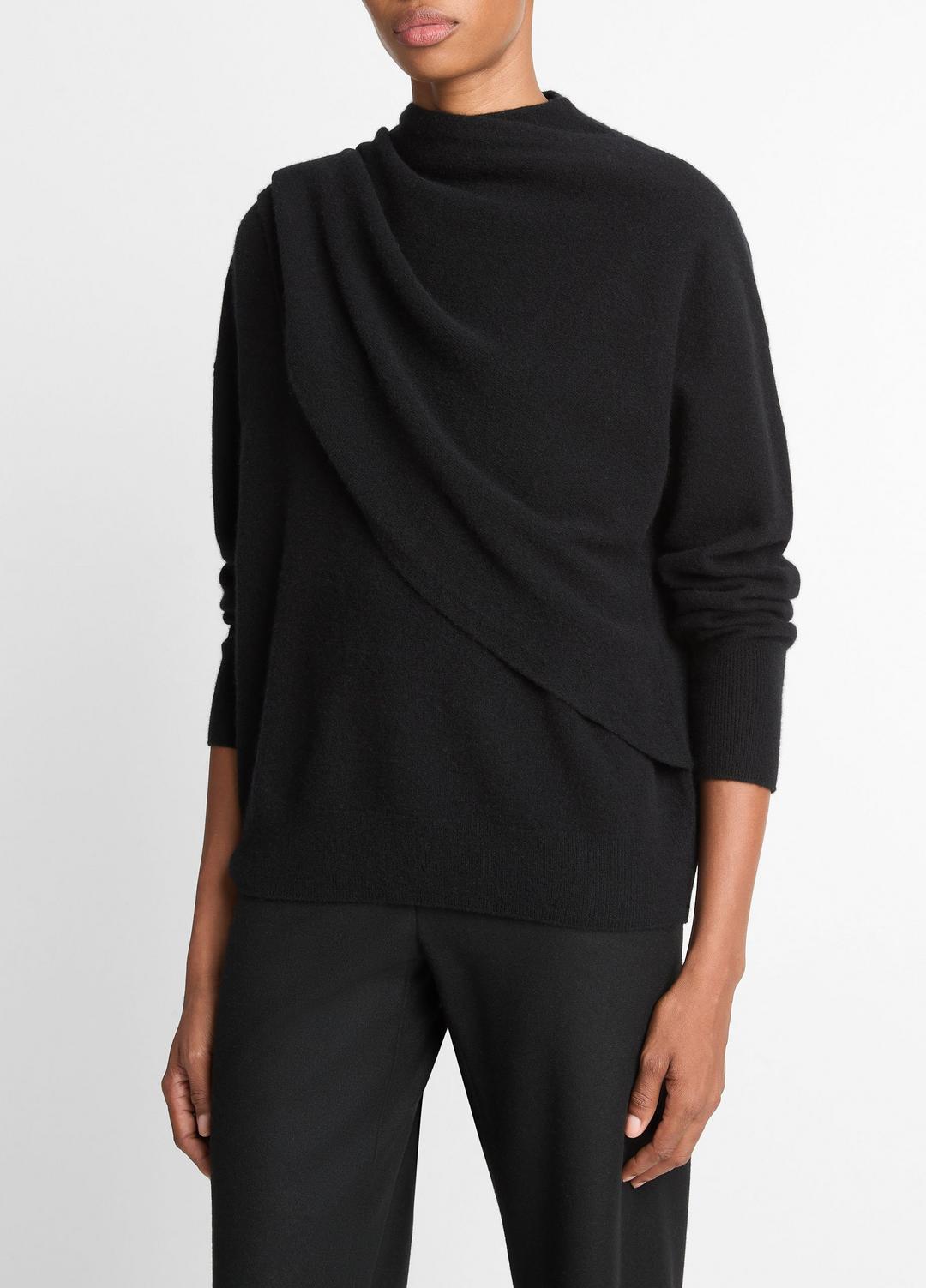 VINCE Draped-Shawl Wool-Cashmere Sweater in Turtleneck