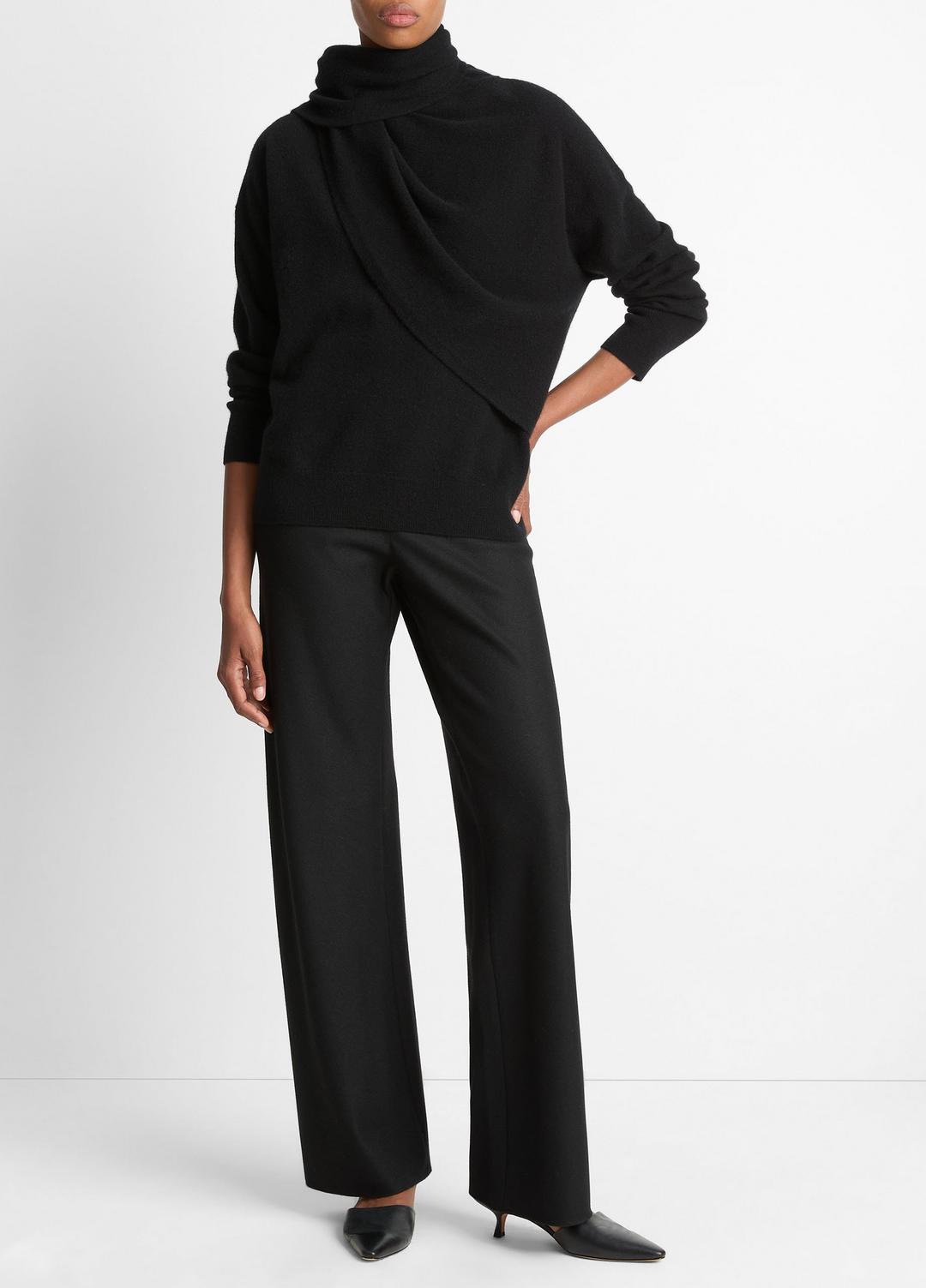VINCE Draped-Shawl Wool-Cashmere Sweater in Turtleneck