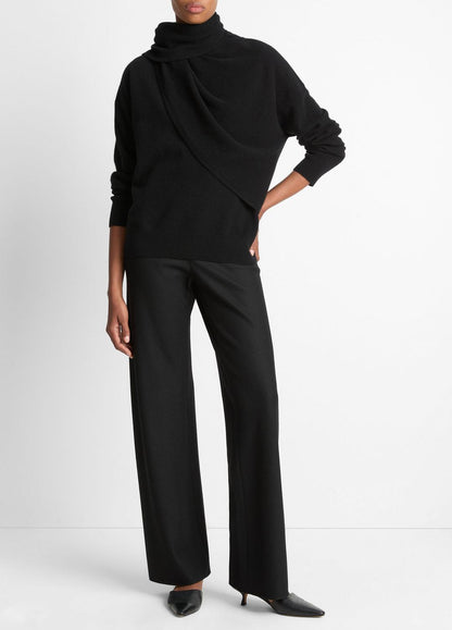 VINCE Draped-Shawl Wool-Cashmere Sweater in Turtleneck