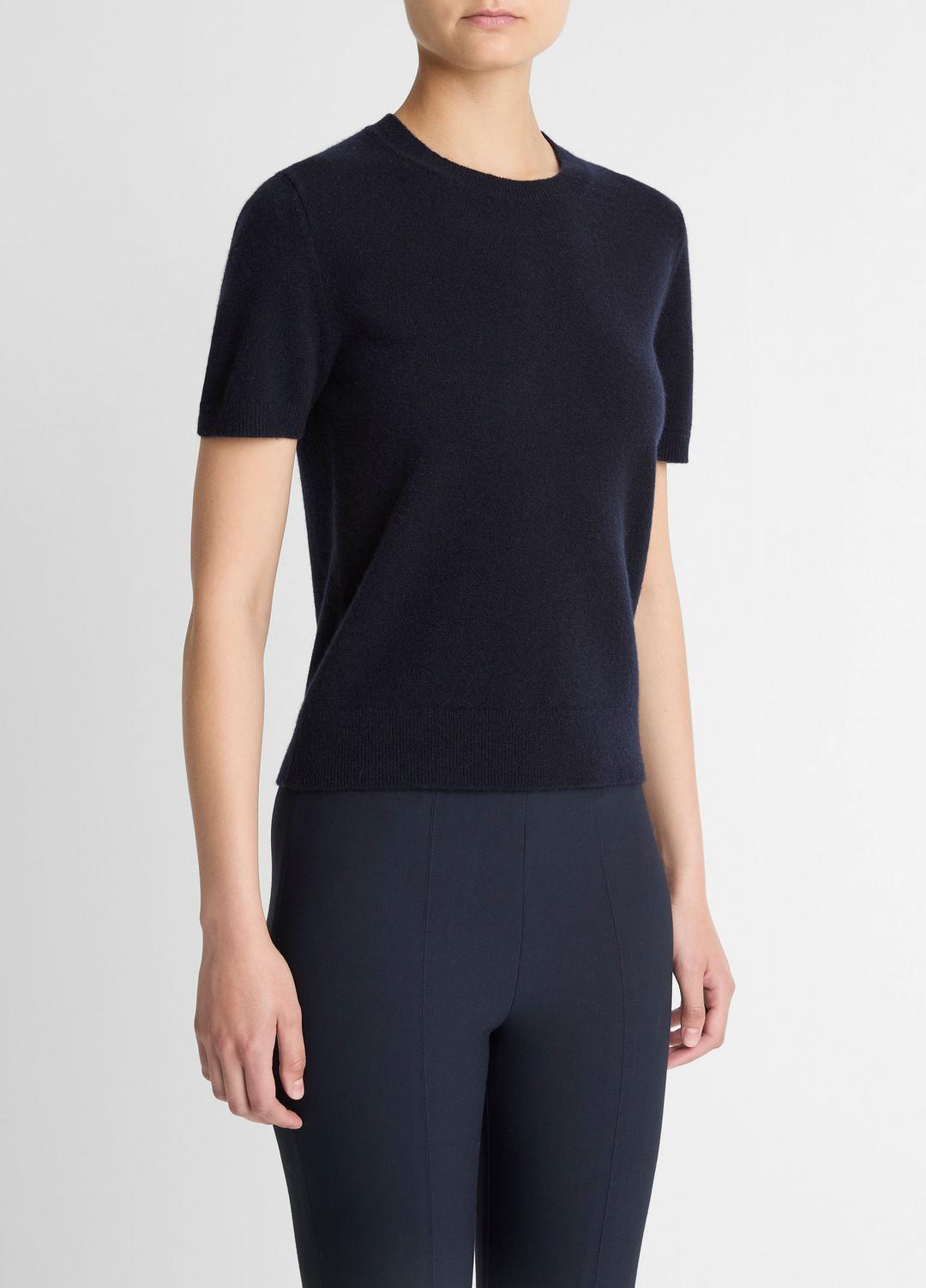 VINCE Wool & Cashmere-Blend Short-Sleeve Sweater in Crew Neck