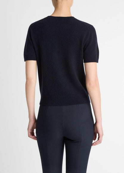 VINCE Wool & Cashmere-Blend Short-Sleeve Sweater in Crew Neck