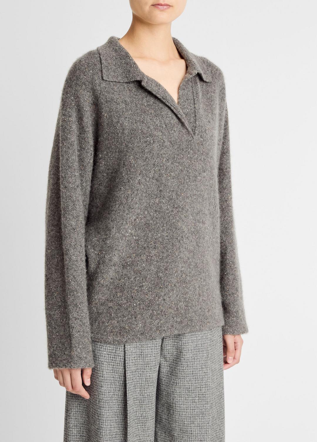 VINCE Donegal Plush Cashmere Dolman-Sleeve Polo Sweater in Cashmere