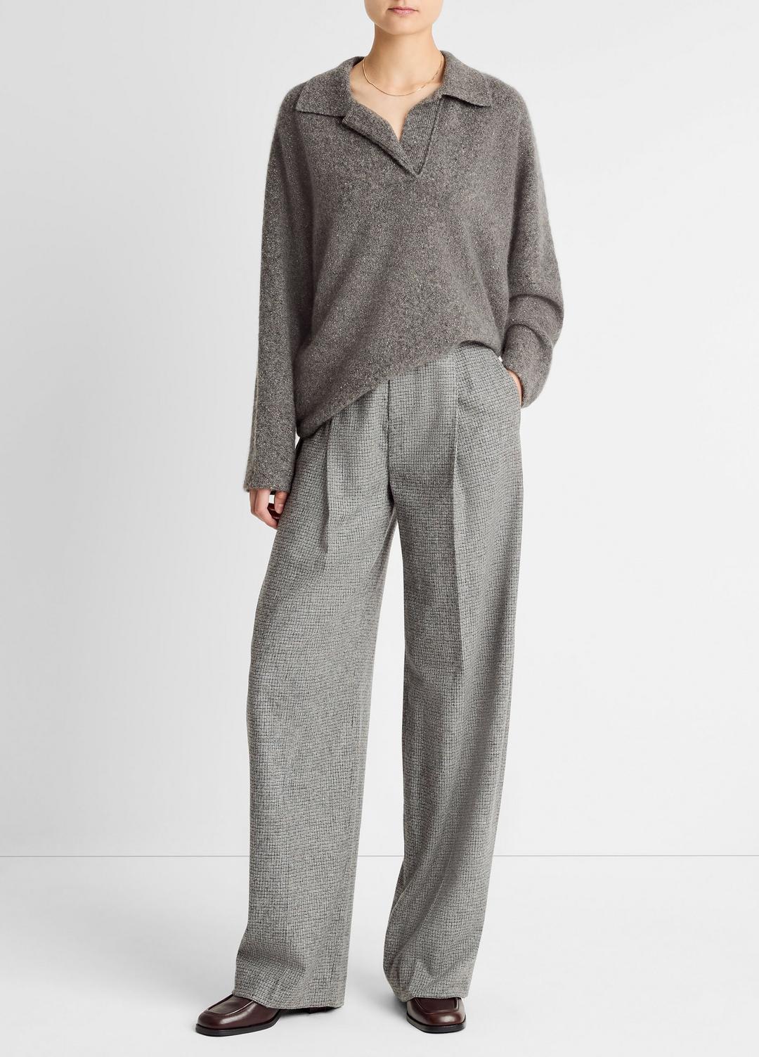 VINCE Donegal Plush Cashmere Dolman-Sleeve Polo Sweater in Cashmere