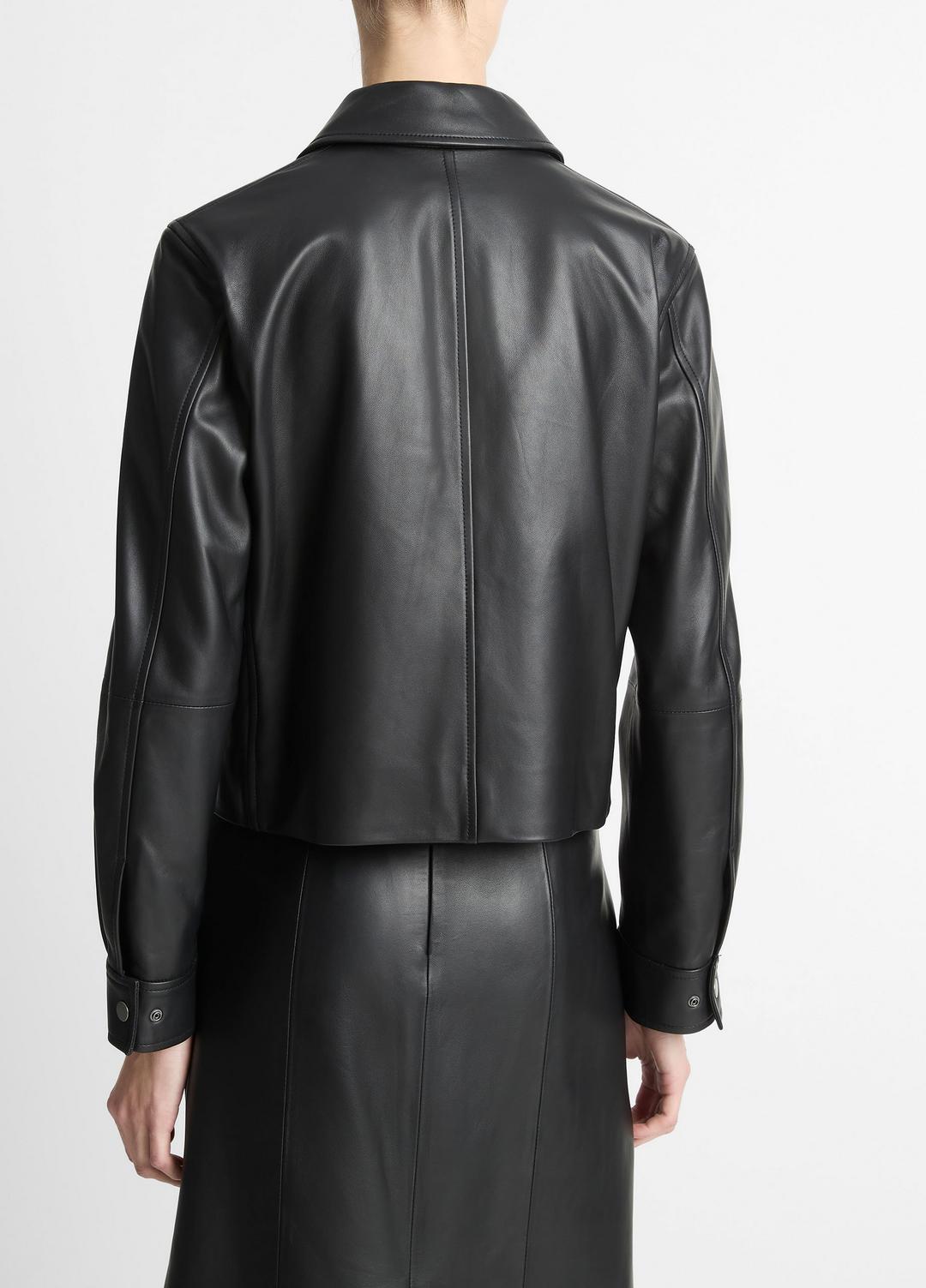 VINCE Leather Cropped Zip-Front Jacket in Jackets