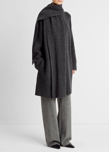 VINCE Draped-Scarf Wool-Blend Car Coat in Coats
