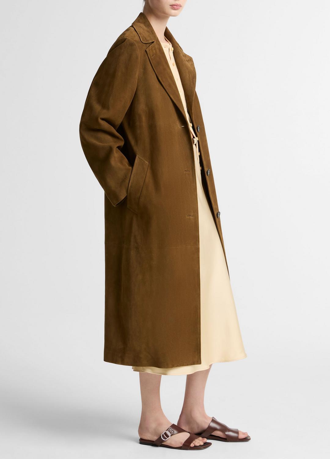 VINCE Suede Long Coat in Coats