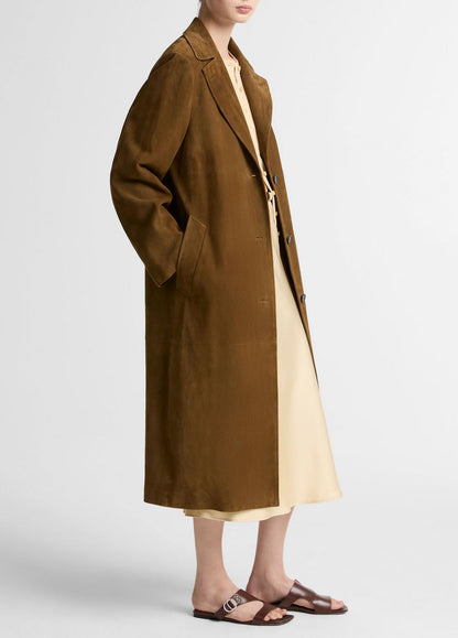 VINCE Suede Long Coat in Coats