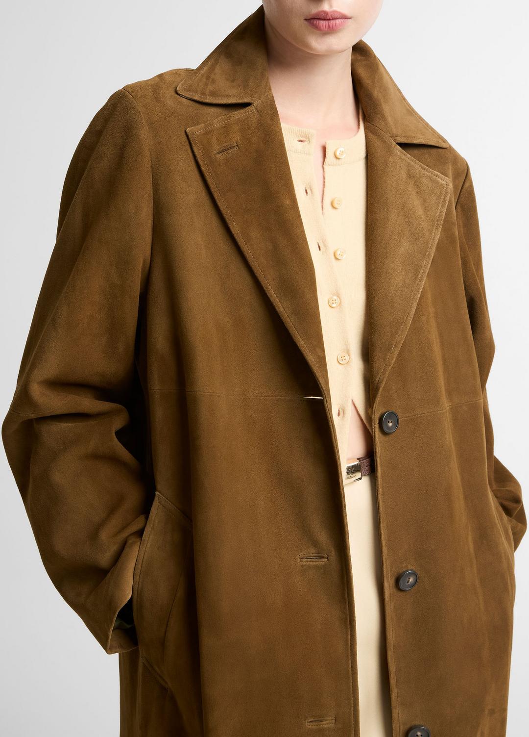 VINCE Suede Long Coat in Coats