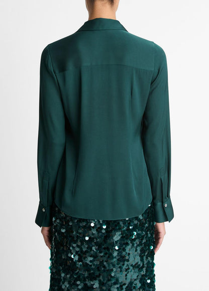 VINCE Silk-Blend Slim Button-Front Blouse in Long Sleeve