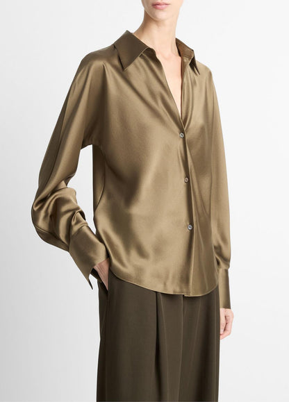 VINCE Silk Bias Long-Sleeve Blouse in Long Sleeve