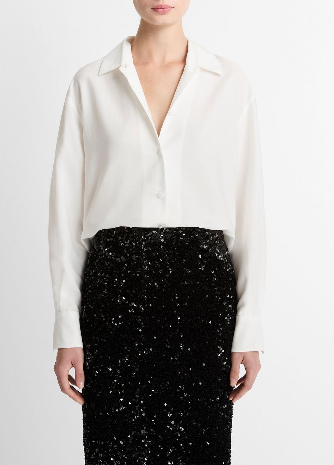 VINCE Refined Twill Covered-Button Shirt in Long Sleeve