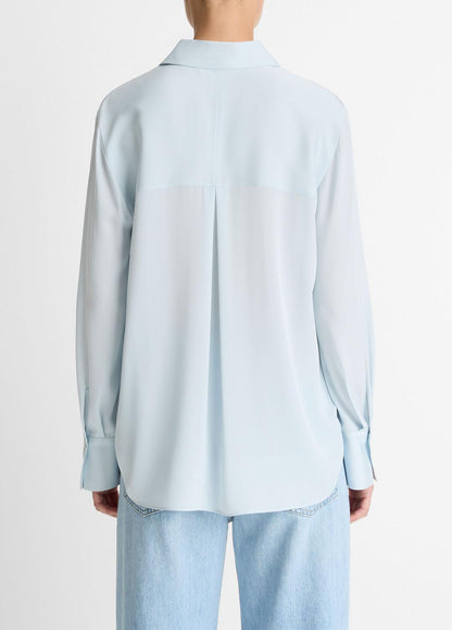 VINCE Stretch-Silk Button-Front Blouse in Long Sleeve