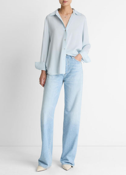 VINCE Stretch-Silk Button-Front Blouse in Long Sleeve