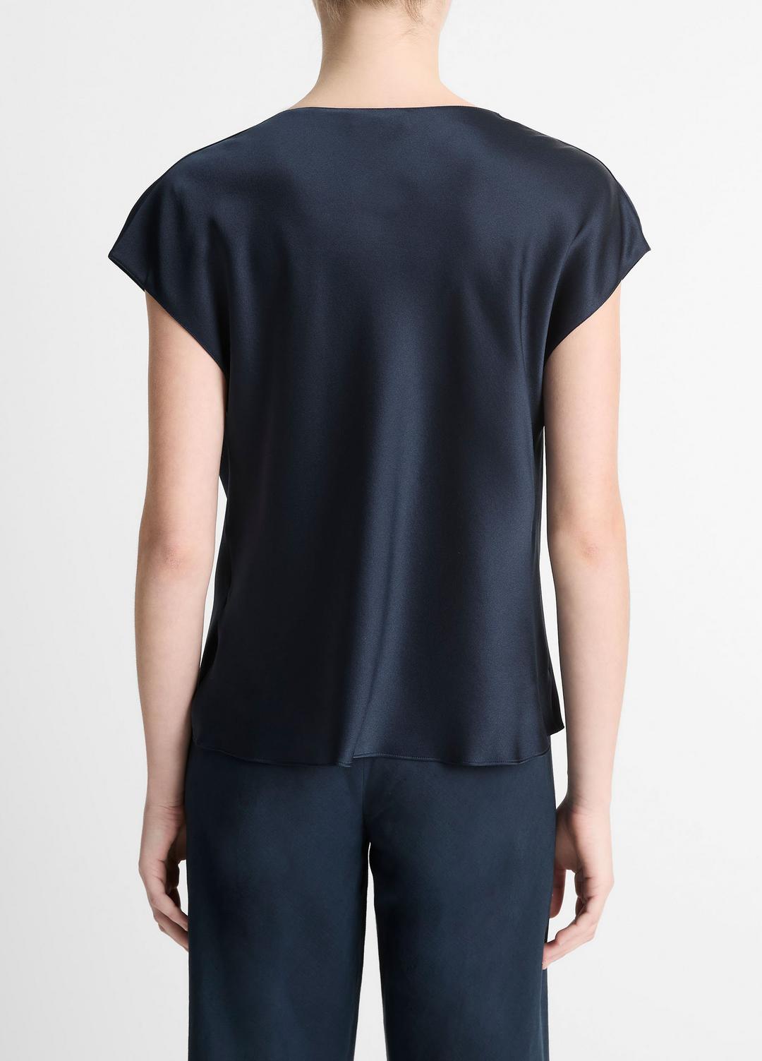 VINCE Silk Cowl-Neck Blouse in Short Sleeve