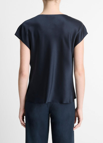 VINCE Silk Cowl-Neck Blouse in Short Sleeve