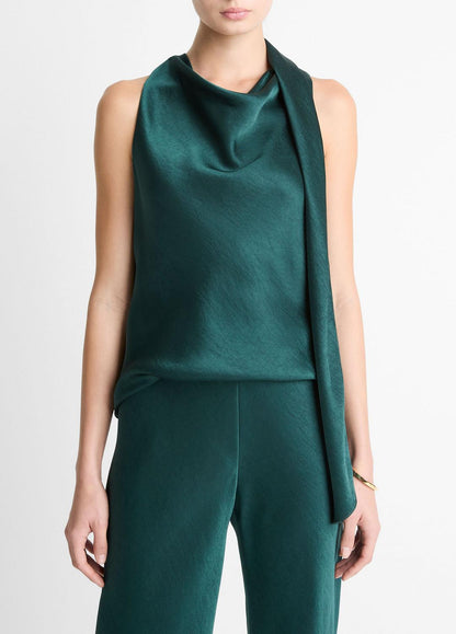 VINCE Satin Scarf Top in Tank Tops