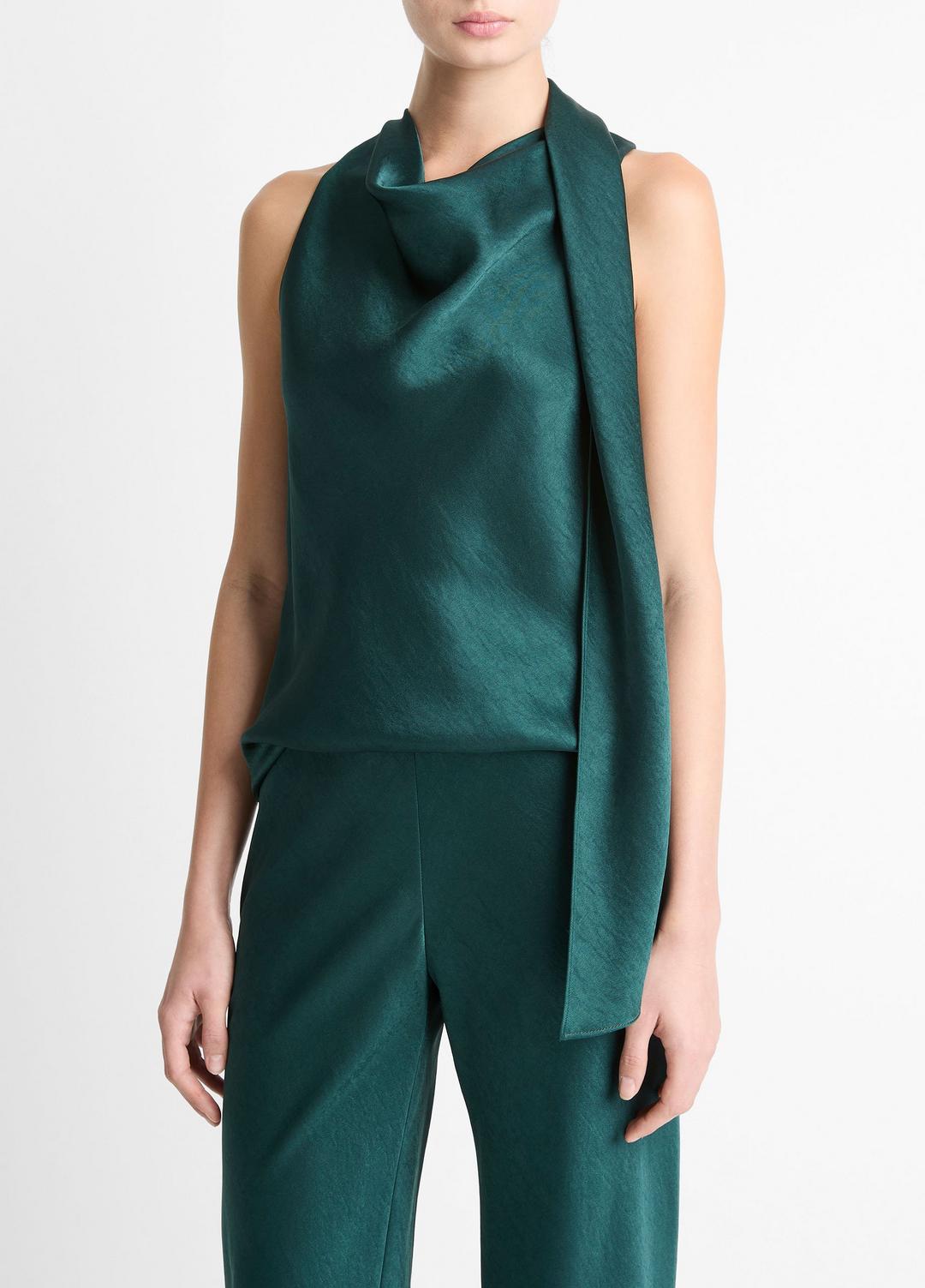 VINCE Satin Scarf Top in Tank Tops