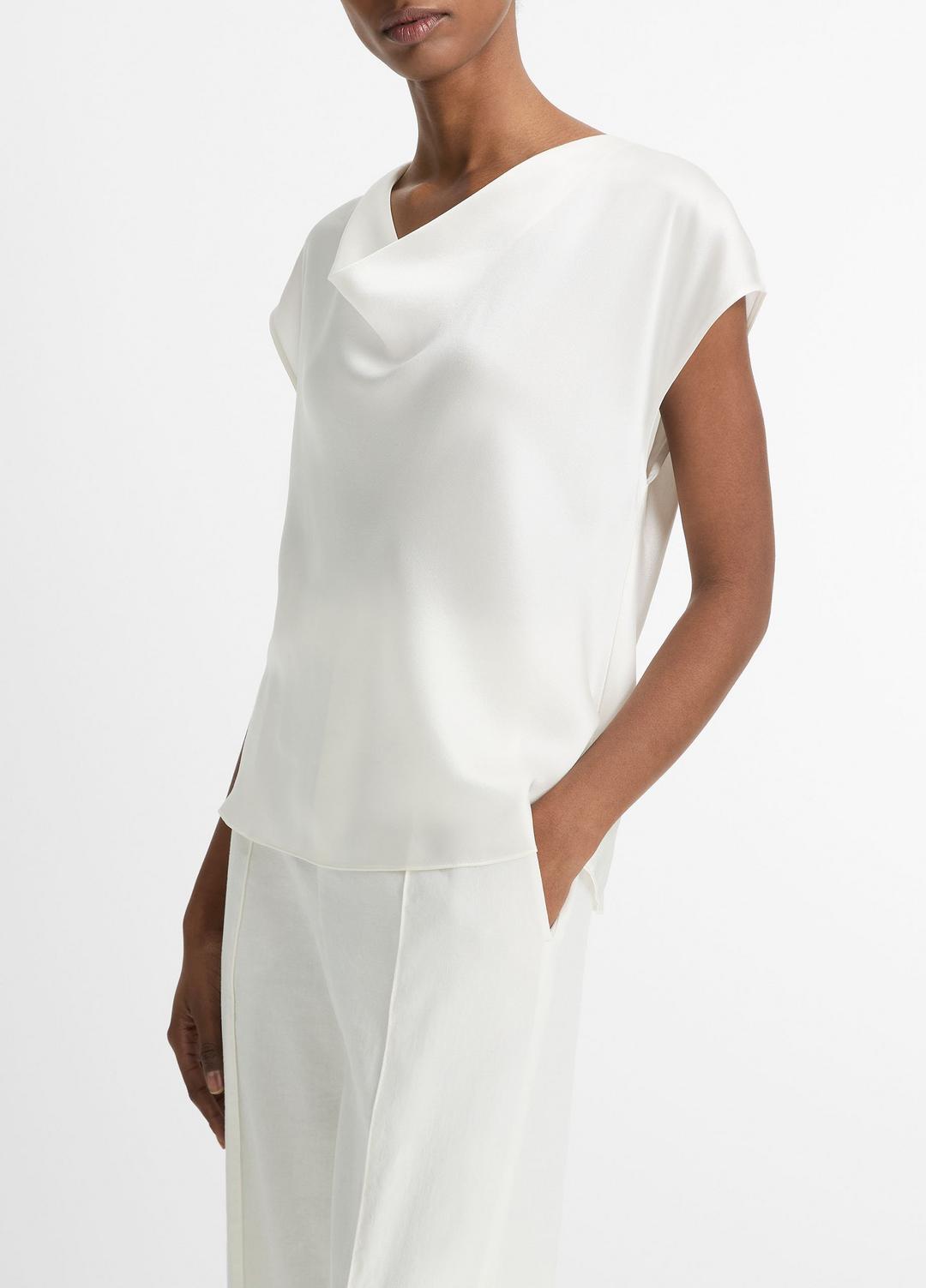 VINCE Silk Cowl-Neck Blouse in Short Sleeve