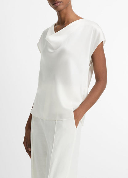 VINCE Silk Cowl-Neck Blouse in Short Sleeve