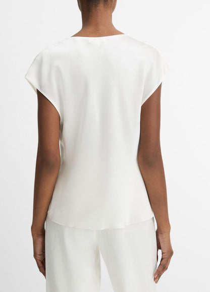 VINCE Silk Cowl-Neck Blouse in Short Sleeve