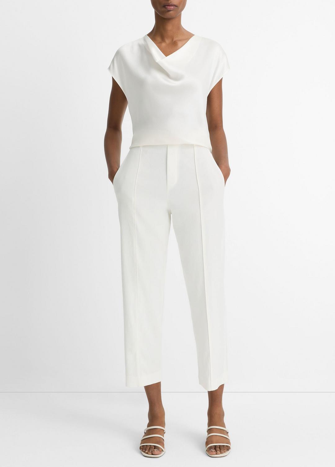VINCE Silk Cowl-Neck Blouse in Short Sleeve