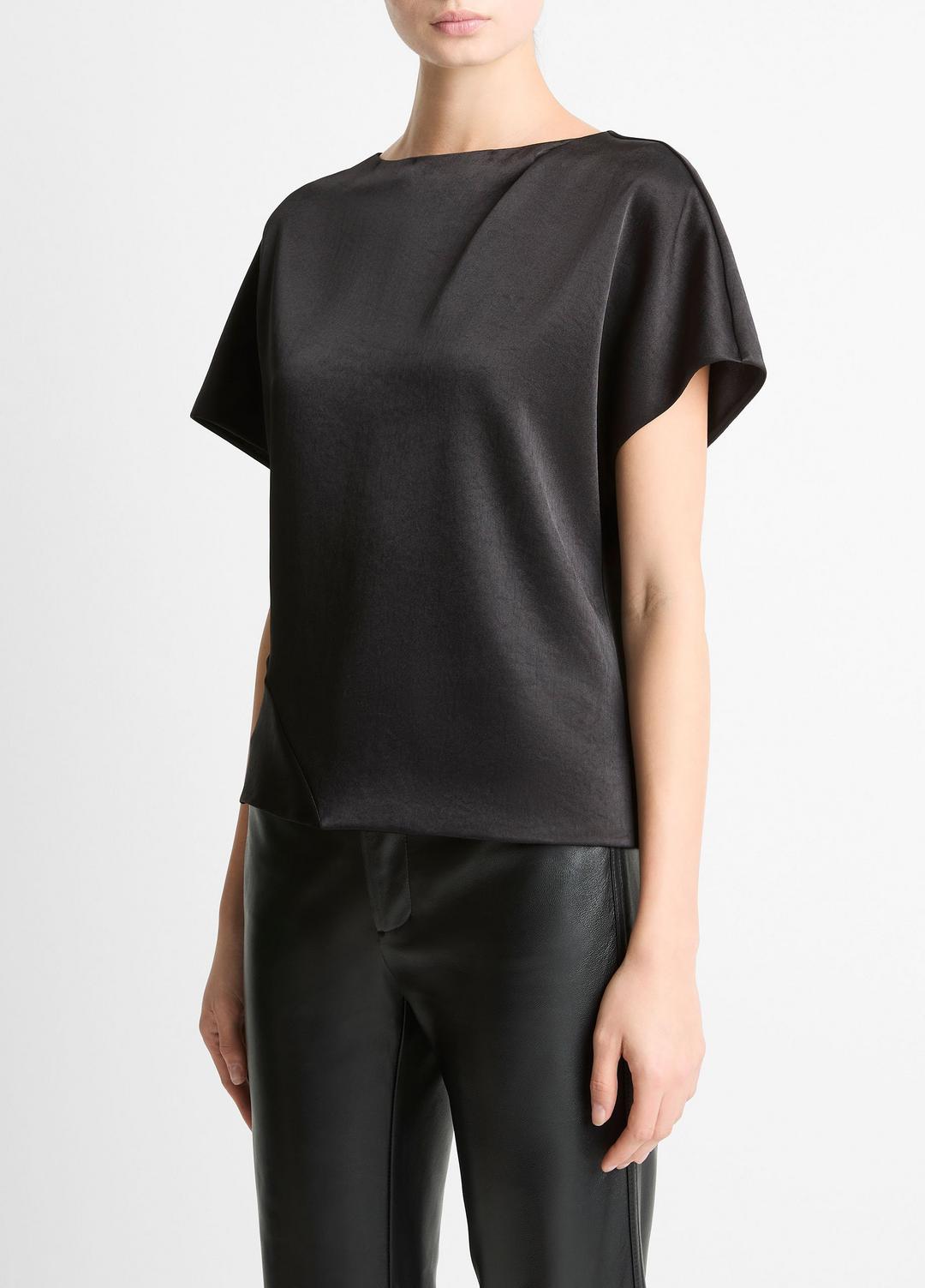 VINCE Draped Satin Dolman-Sleeve Blouse in Short Sleeve