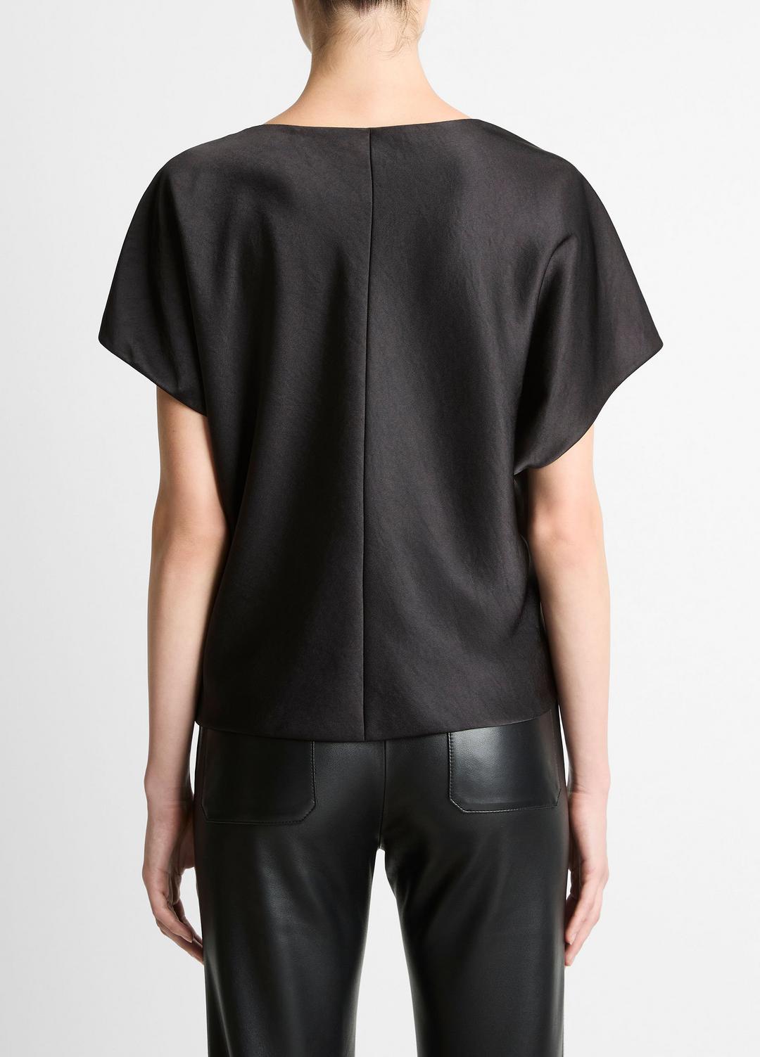 VINCE Draped Satin Dolman-Sleeve Blouse in Short Sleeve