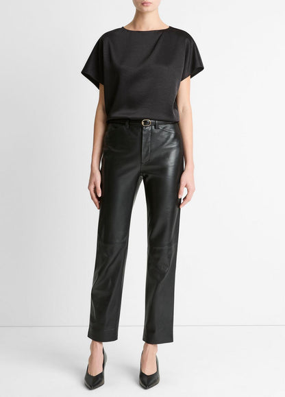 VINCE Draped Satin Dolman-Sleeve Blouse in Short Sleeve