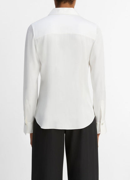 VINCE Silk-Blend Slim Button-Front Blouse in Long Sleeve