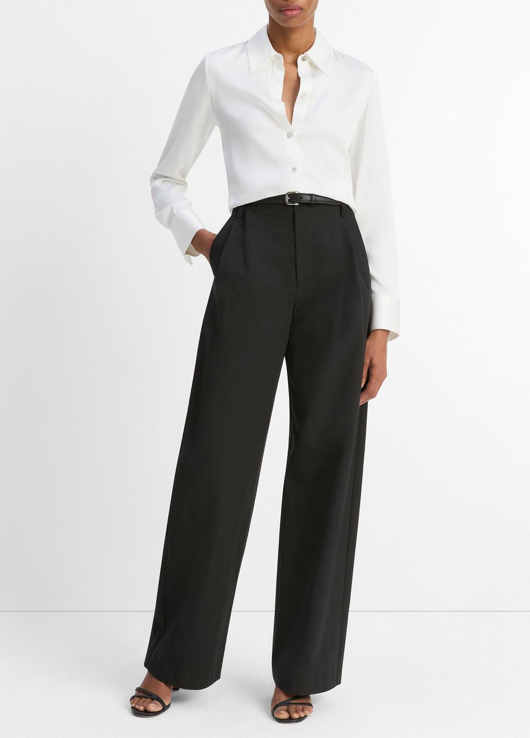 VINCE Silk-Blend Slim Button-Front Blouse in Long Sleeve