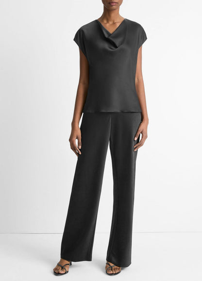 VINCE Silk Cowl-Neck Blouse in Short Sleeve
