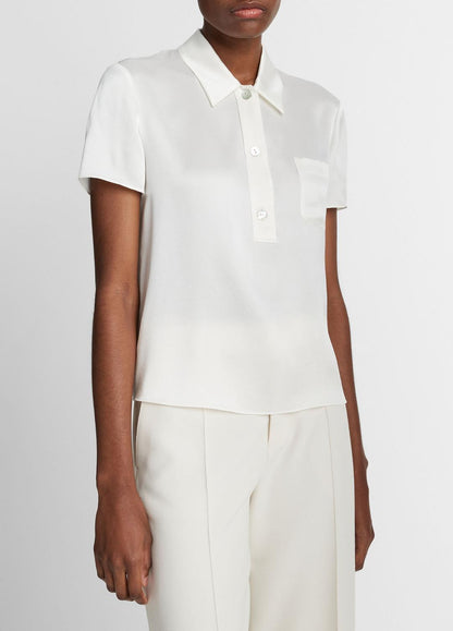 VINCE Silk Short-Sleeve Polo Shirt in Short Sleeve