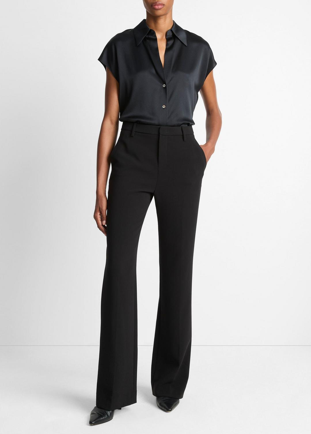 VINCE Silk Cap-Sleeve Ruched-Back Blouse in Short Sleeve