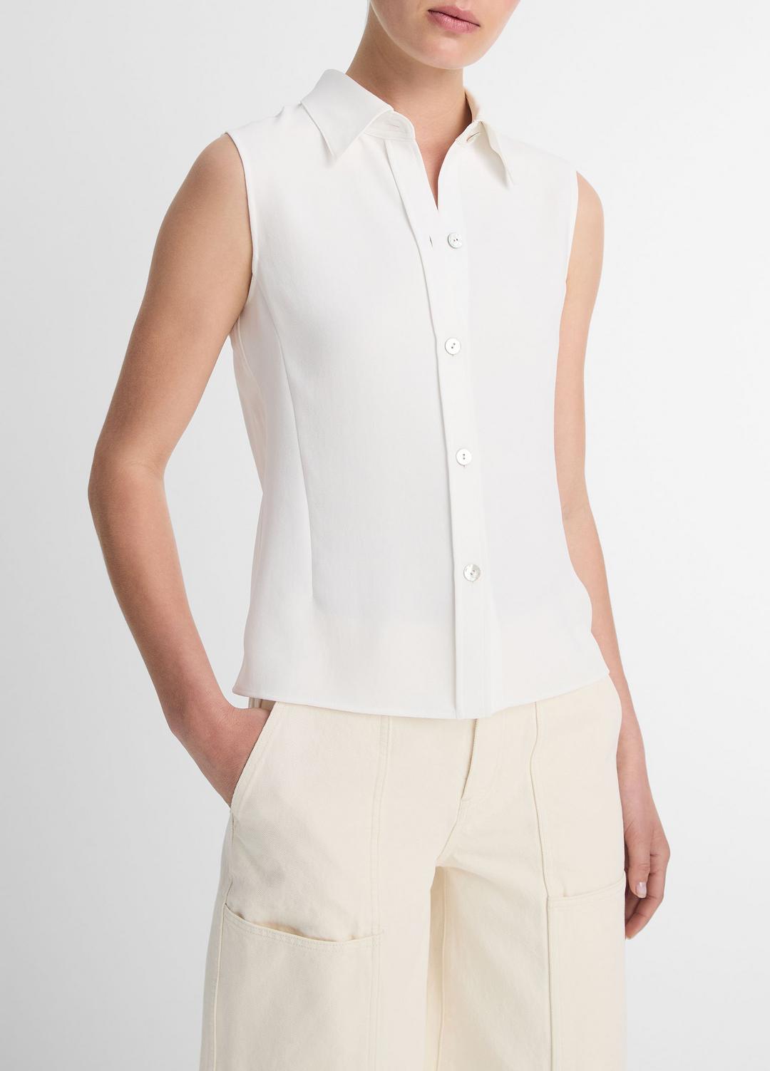 VINCE Sleeveless Button-Front Shirt in Short Sleeve