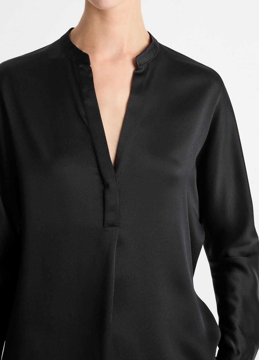 VINCE Silk Satin Band-Collar Blouse in Long Sleeve