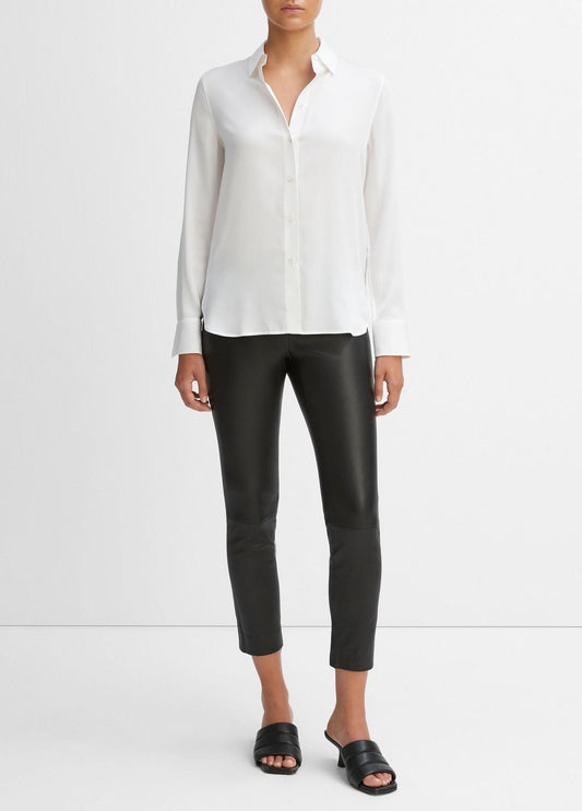 VINCE Slim Fitted Stretch-Silk Blouse in Long Sleeve