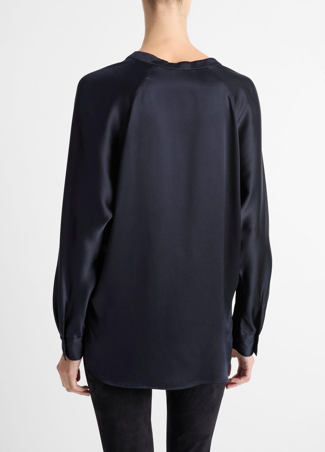 VINCE Silk Satin Band-Collar Blouse in Long Sleeve