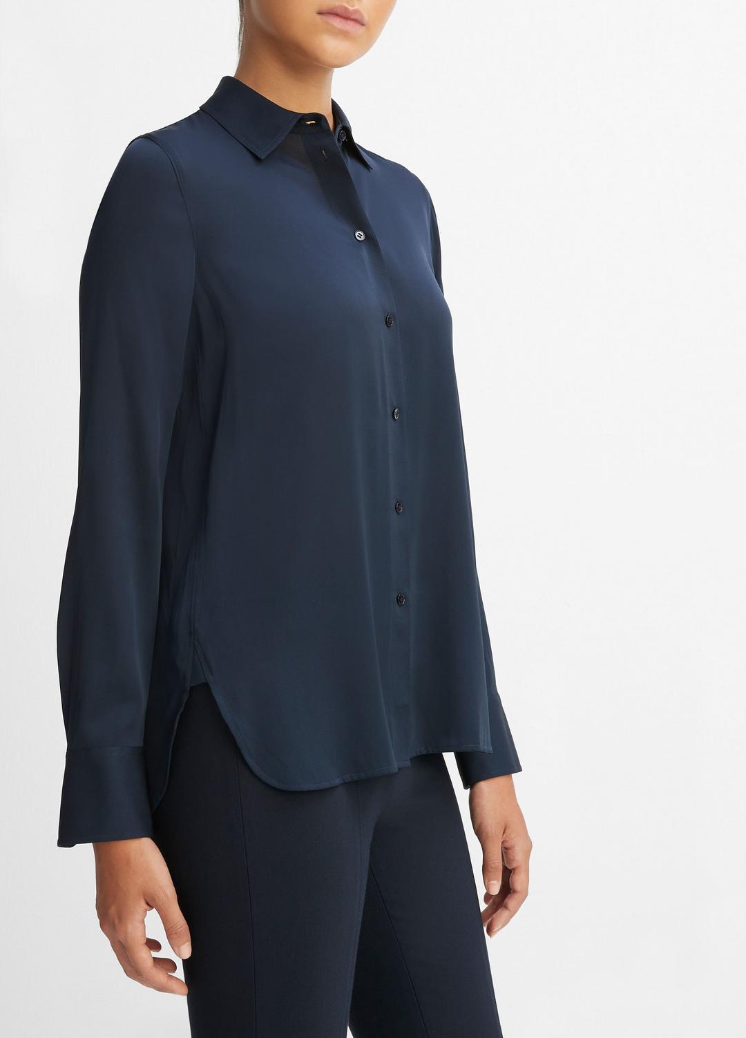 VINCE Slim Fitted Stretch-Silk Blouse in Long Sleeve