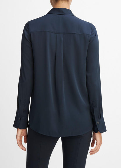 VINCE Slim Fitted Stretch-Silk Blouse in Long Sleeve