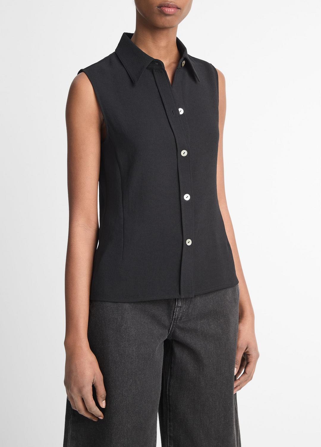 VINCE Sleeveless Button-Front Shirt in Short Sleeve