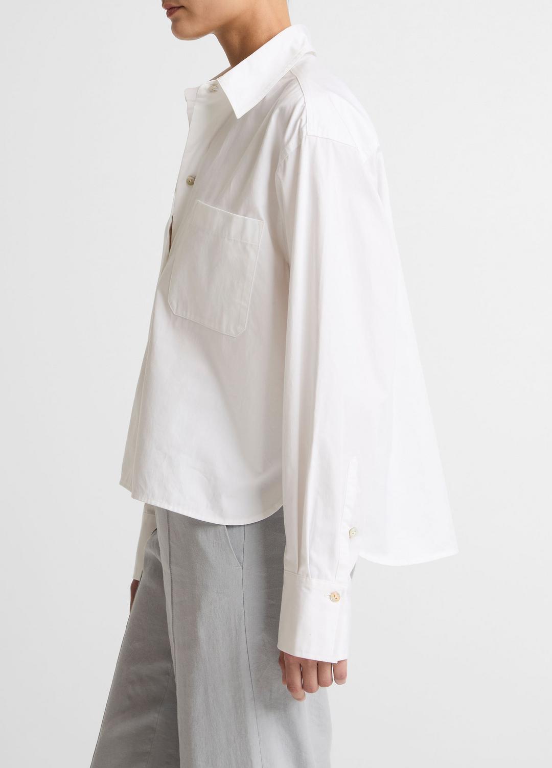 VINCE Cotton Cropped Button-Front Shirt  in Long Sleeve