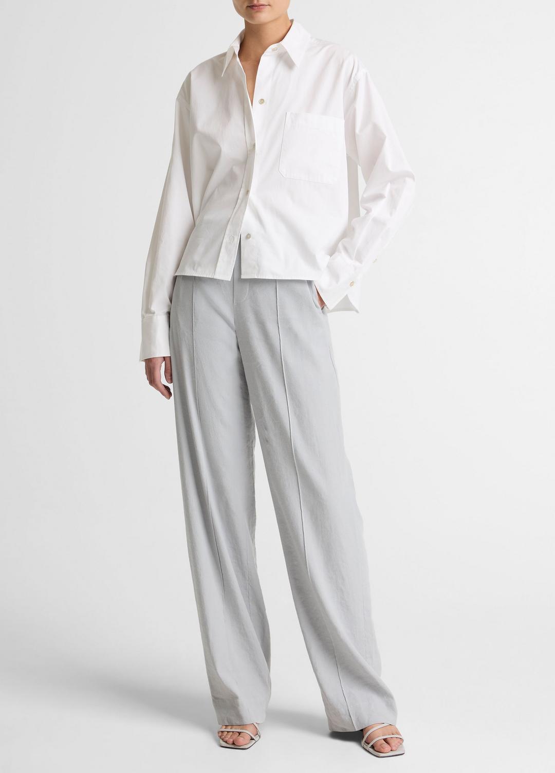 VINCE Cotton Cropped Button-Front Shirt  in Long Sleeve