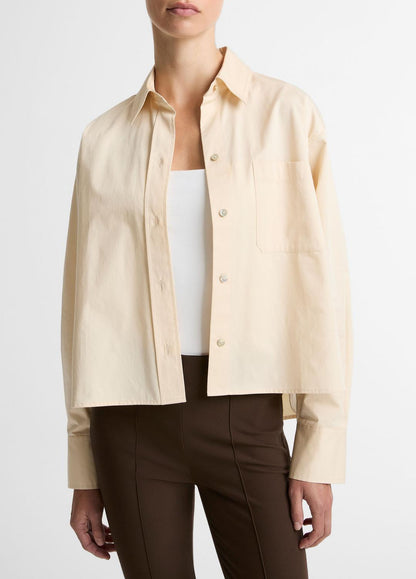 VINCE Cotton Cropped Button-Front Shirt  in Long Sleeve