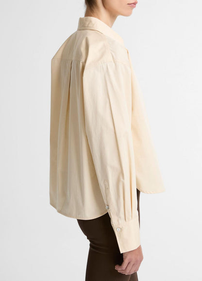 VINCE Cotton Cropped Button-Front Shirt  in Long Sleeve