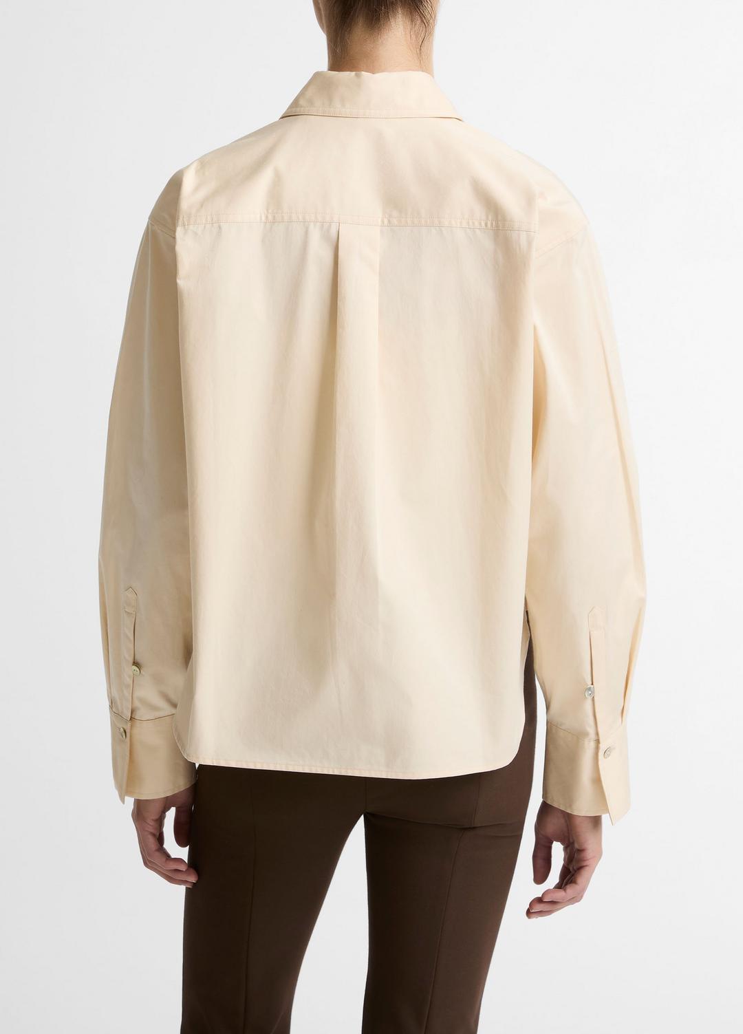 VINCE Cotton Cropped Button-Front Shirt  in Long Sleeve
